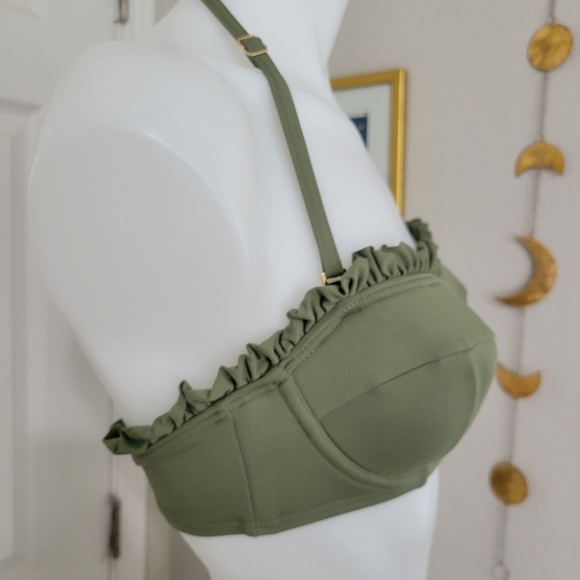MICHAEL Michael Kors Bikini Top Olive Green Ruffle Small NWOT - Picture 5 of 15